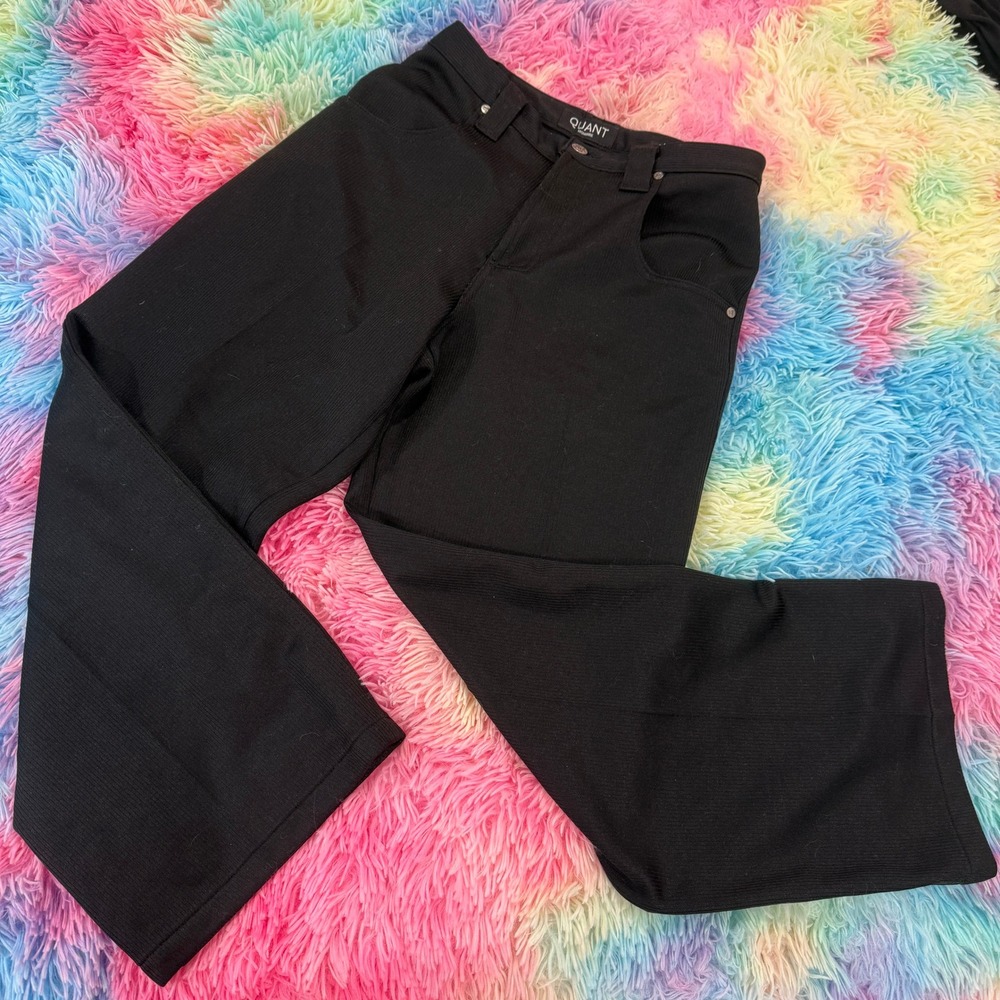 Vintage Quant Hombre Ribbed Trousers Mens Size 29 Black Straight Leg Pants